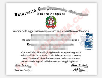 Universita Del Piemonte Orientale - Fake Diploma Sample from Italy